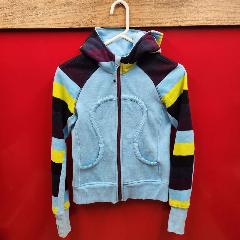 Lululemon Scuba Hoodie Full Zip Colorblock Striped Light Blue 4